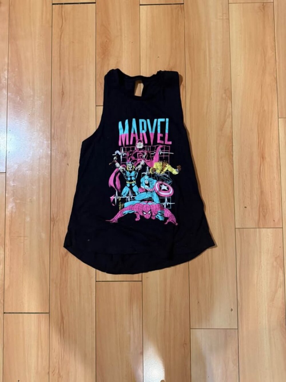 Marvel Women’s Graphic Tank Top Size Medium Black Superhero Spider-Man Thor Capt